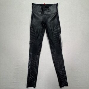 Spanx Faux Leather Moto Leggings Black High Waisted Ribbed Shaping Small S/P